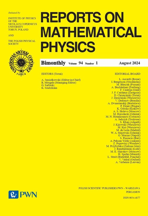 Okładka: Reports on Mathematical Physics Volume 94/1 Polska